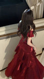 Off The Shoulder Burgundy Shiny Prom Dresses Slim Birthday Dance HZ0307