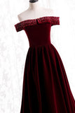 Off the Shoulder Burgundy Velvet Long Formal HZ0307