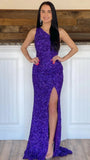 One Shoulder Mermaid Sequin Prom Dress With Side Slit, HZ0307