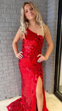 One Shoulder Mirror Glass Party Dress, Mermaid Sleeveless Prom HZ0307