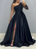 One Sleeve Beaded A-Line Prom Dress, Women Party Dress, HZ0307
