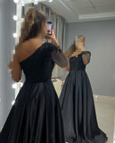 One Sleeve Beaded A-Line Prom Dress, Women Party Dress, HZ0307