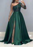 One Sleeve Beaded A-Line Prom Dress, Women Party Dress, HZ0307