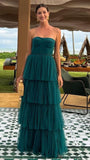 Peacock Blue Sweetheart Ruffle Prom Dresses Full Length Evening Party HZ0307