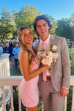Pink/Sky Blue Homecoming Dress 3D Floral Short Hoco Dress, HZ0307