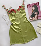 Popular Olive Green Floral Homecoming Dresses Girls Summer Dress, HZ0307