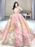 Princess Floral Ball Gown, Strapless A-line Evening Prom Dress, HZ0307