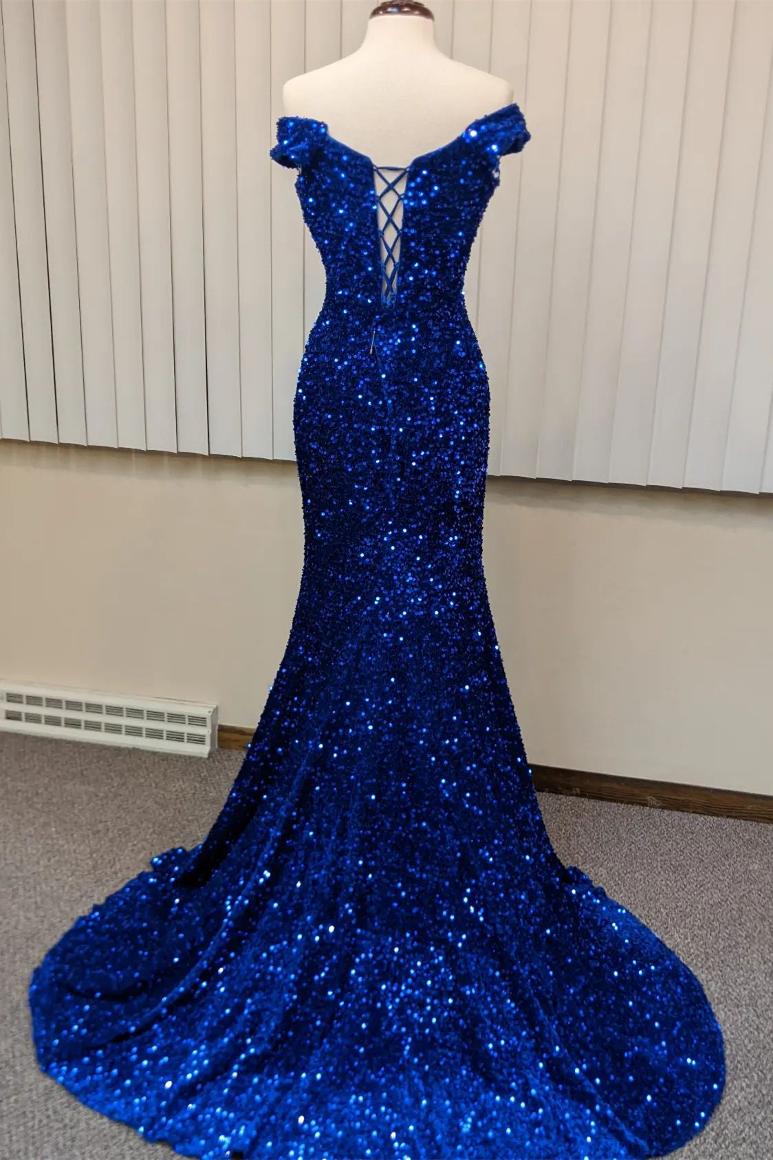 Red Sequin Mermaid Off the Shoulder Long Formal HZ0307