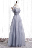A-line Grey Tulle Long Prom Dress with HZ0307