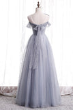 A-line Grey Tulle Long Prom Dress with HZ0307