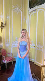 Sexy A Line Off The Shoulder Maxi Long Party Light Blue Chiffon Prom Dresses Evening Dress, HZ0307
