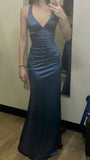 Sexy Blue Mermaid Prom Dresses Long Evening Dress V-Neck Formal HZ0307