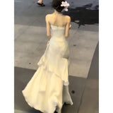 Sexy Mermaid Spaghetti Straps Ivory Long Prom Dresses Night Dress Birthday, HZ0307