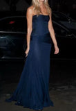 Sexy Mermaid Strapless Floor Length Navy Blue Evening Dress Prom Dresses, HZ0307