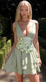 Sexy V-neck Chiffon Homecoming Dresses Ruffle Short Prom HZ0307