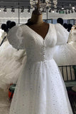 Short Puffy Sleeves White Stars Tea Length HZ0307