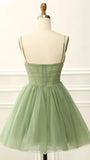 Spaghetti Straps A-line Tulle Homecoming Dress V Neck Short Above Knee Tulle Hoco HZ0307