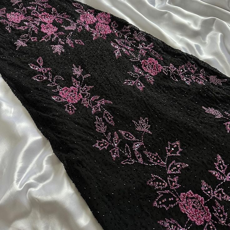 Spaghetti Straps Floral Black Prom Dresses Sequined Evening Party HZ0307