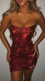 Sparkle Burgundy Sequin Homecoming Dresses, Strapless Mini Party HZ0307