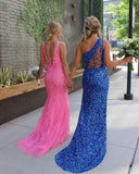 Sparkle Green Sequin One Shoulder Mermaid Long Formal HZ0307