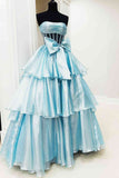 Strapless A-Line Organza Ruffle Prom Dress, Sleeveless Bowknot Evening Gown, HZ0307