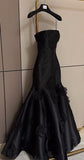 Strapless Black Floral Prom Dress, Trumpet Full Length Evening Party HZ0307