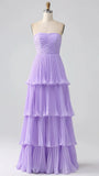 Strapless Chiffon Ruffle Prom Dress, Sleeveless Long Evening Party Gown, HZ0307