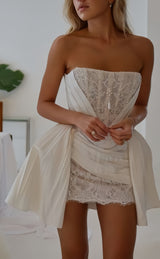 Strapless White Lace Wedding Dresses Mini Bridal Gown, HZ0307 - Custom Size / As picture