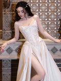Strapless Lace Satin Wedding Dress - Vintage White Bridal Gown with HZ0307