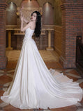 Strapless Lace Satin Wedding Dress - Vintage White Bridal Gown with HZ0307