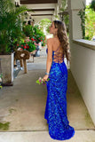 Straps Orange Sequin Mermaid Long Formal HZ0307