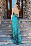 Straps Turquoise Mirror Glass Sequin Mermamid Formal HZ0307