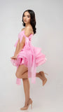 Sweet Birthday Party Dresses Off The Shoulder Pink Chiffon Mini Short Formal 8th Grade Homecoming Dresses Summer Middle School Hoco Dress Homecoming Outfits Celebration Outfit HZ0307