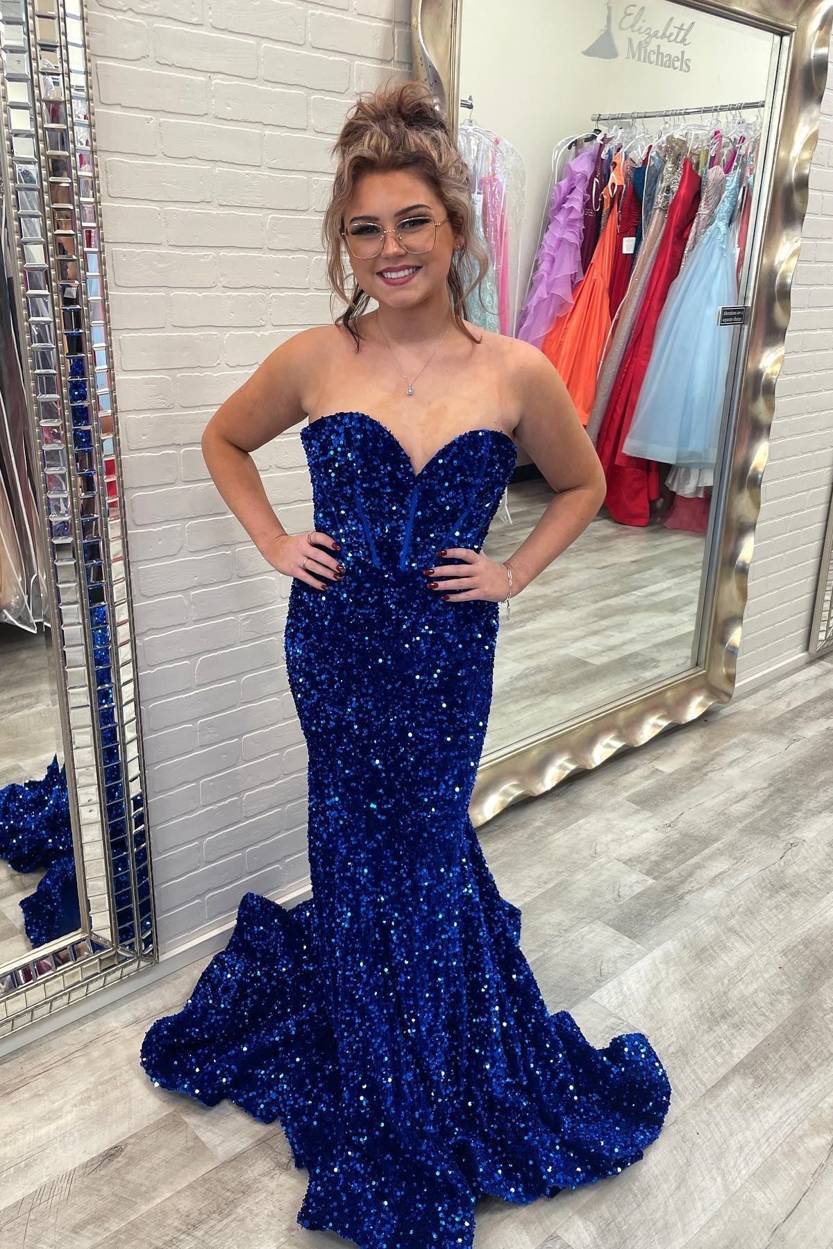 Sweetheart Fuchsia Sequin Mermaid Long Prom Dress with HZ0307