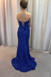 Sweetheart Royal Blue Sequin Mermaid Long Prom Dress with Lace Up HZ0307