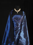 Vintage Ball Gown Strapless Navy Blue Satin Long Prom Dresses Party Dress HZ0307