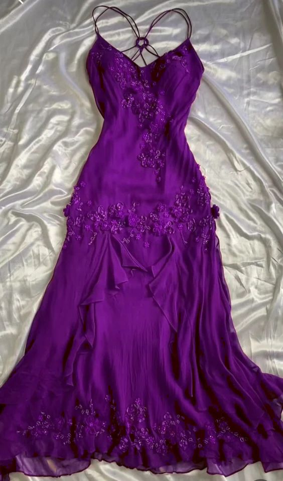 Burgundy Chiffon Floral Prom Dresses Cross Back Mermaid Evening Party HZ0307