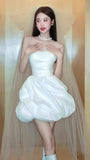 White Short Wedding Dresses Satin Bridal HZ0307