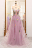 Blush Straps Floral Embroidered A-line Long Formal HZ0307