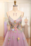 Blush Straps Floral Embroidered A-line Long Formal HZ0307