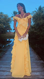 Yellow Ruffle Chiffon Prom Dresses, Halter Off The Shoulder Evening Gown, HZ0307
