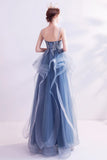 Blue A-line Layered Long Formal HZ0307