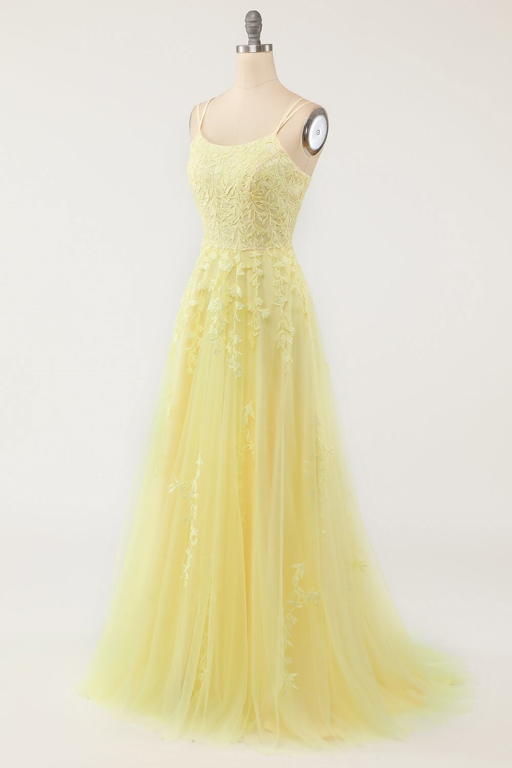 Princess Yellow Appliques A-line Long Prom HZ0307