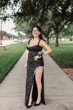 Sexy Black Sequin Tight Long Formal Dress with HZ0307