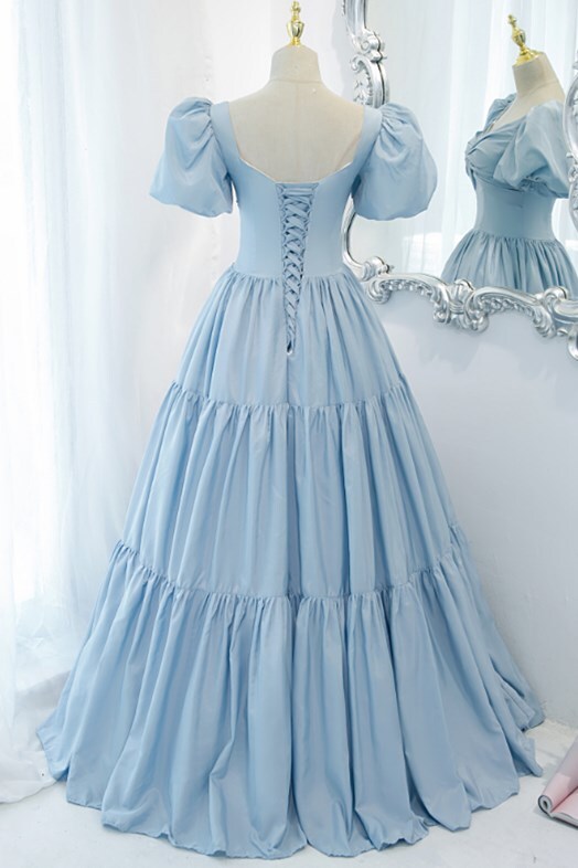 Light Blue A-line Long Formal Dress with Short HZ0307