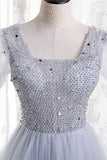 A-line Beaded Red Long Party Dress with Short HZ0307