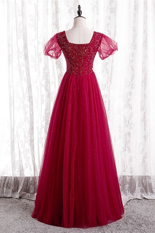 A-line Beaded Red Long Party Dress with Short HZ0307