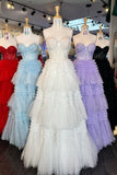 Sweetheart Lace and Tiered Ruffle Long Prom HZ0307