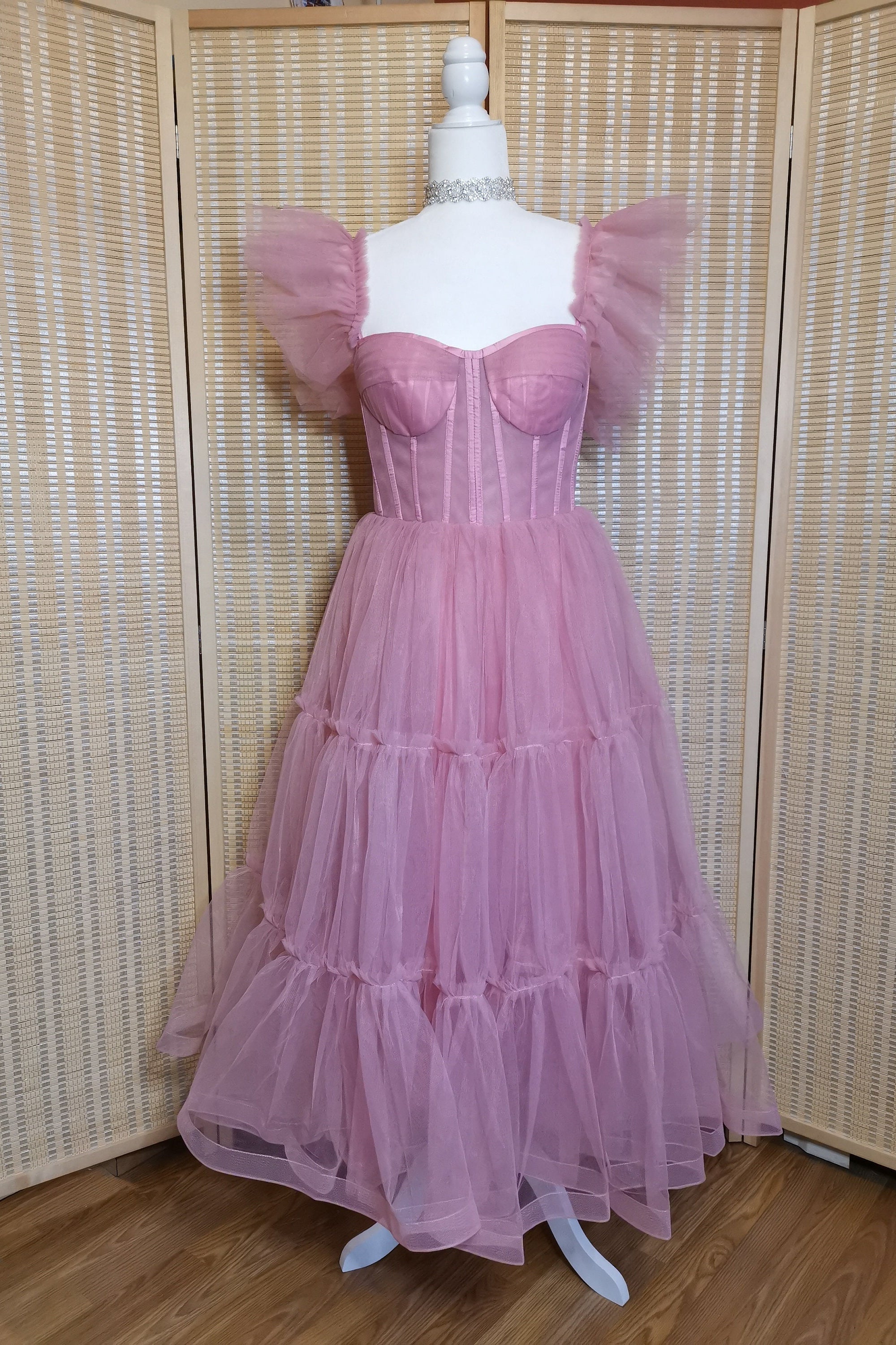 Flare Sleeves Rose Pink Corset A-line Princess HZ0307