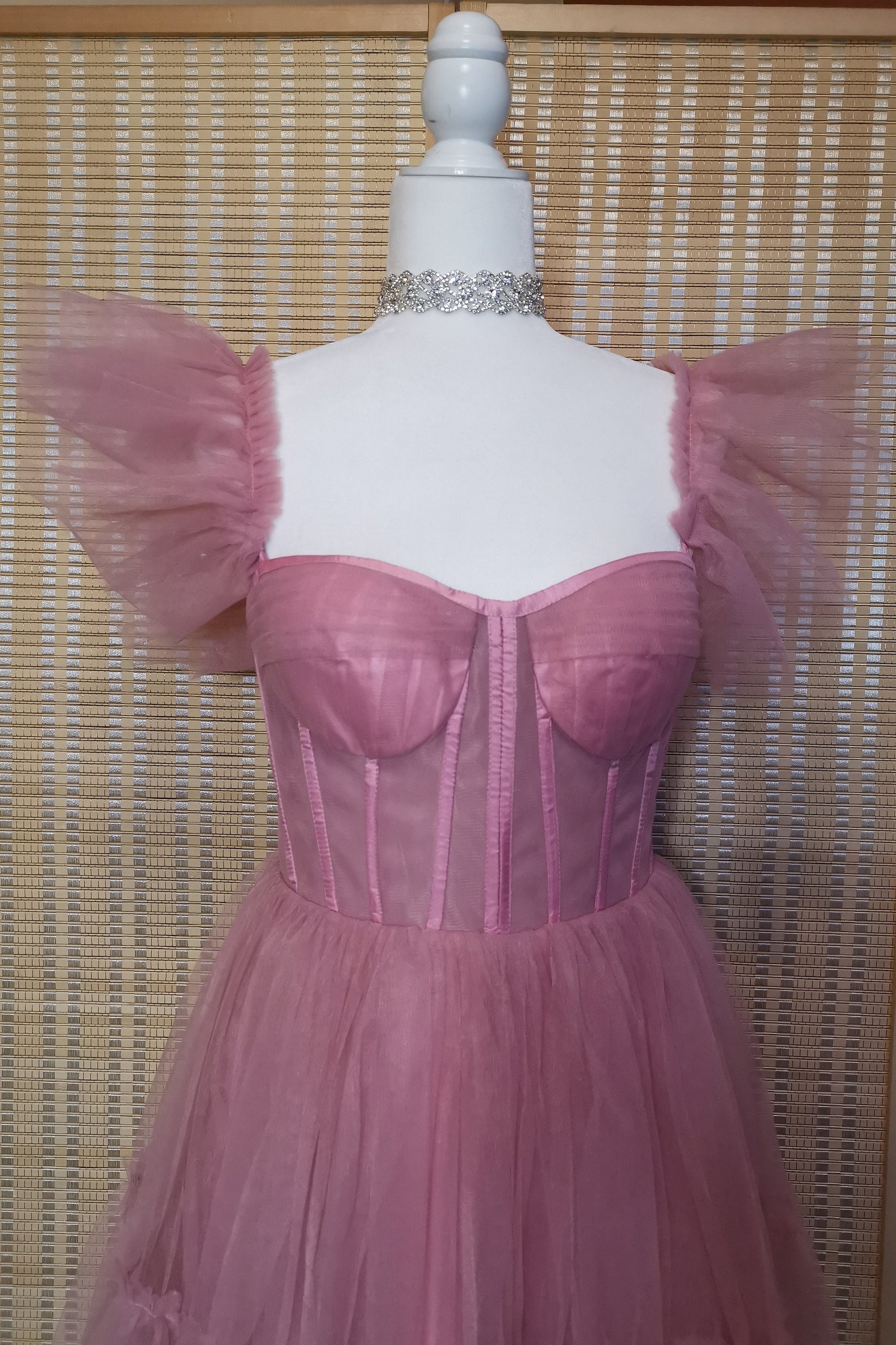 Flare Sleeves Rose Pink Corset A-line Princess HZ0307